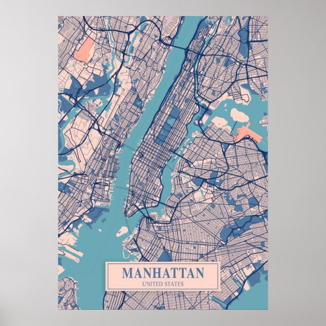 Manhattan - United States Breezy City Map  Poster (Front)