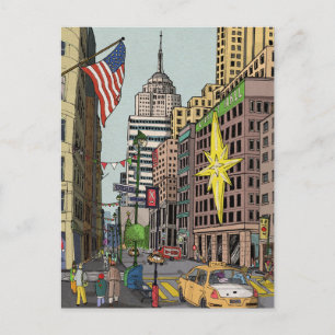 Manhattan Winter New York Christmas Illustration Postcard