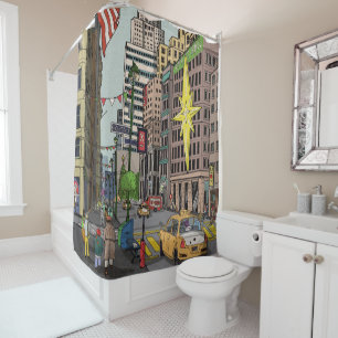 Manhattan Winter New York Christmas Illustration Shower Curtain