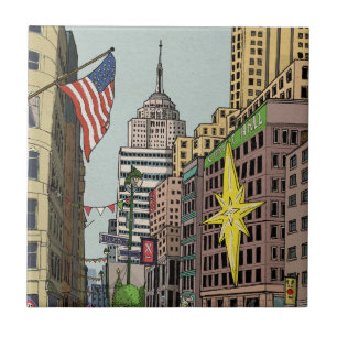 Manhattan Winter New York Christmas Illustration Tile