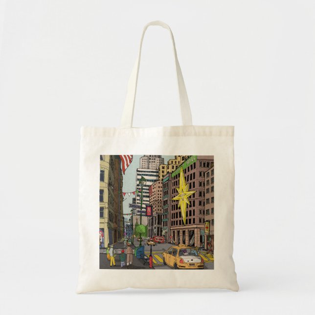 Manhattan Winter New York Christmas Illustration Tote Bag (Front)