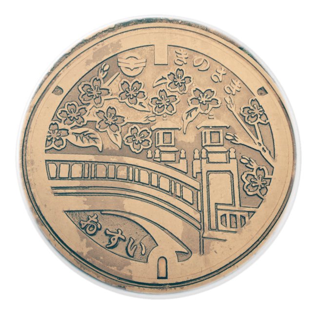 Manhole cover and cobblestone road ceramic knob (Front)