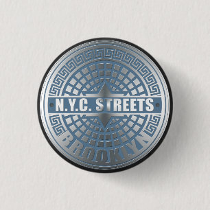 Manhole Cover Brooklyn Blue 3 Cm Round Badge