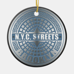 Manhole Cover Brooklyn Blue Ceramic Tree Decoration