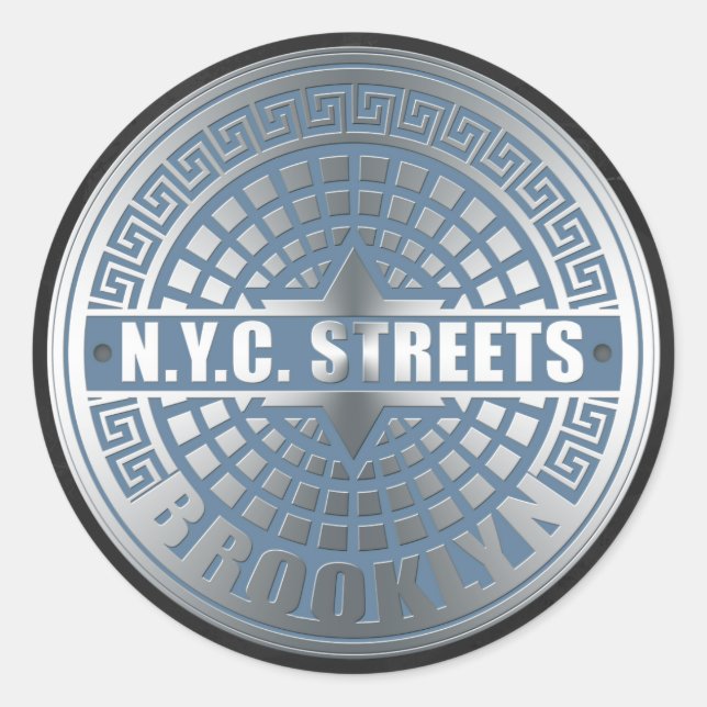Manhole Cover Brooklyn Blue Classic Round Sticker (Front)