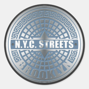 Manhole Cover Brooklyn Blue Classic Round Sticker