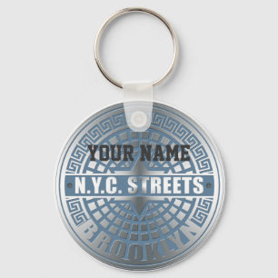 Manhole Cover Brooklyn Blue Key Ring