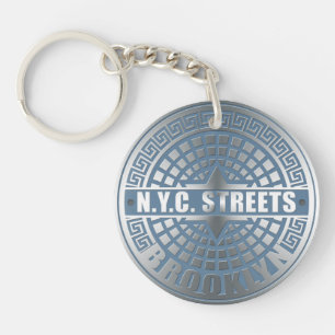 Manhole Cover Brooklyn Blue Key Ring