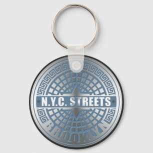 Manhole Cover Brooklyn Blue Key Ring