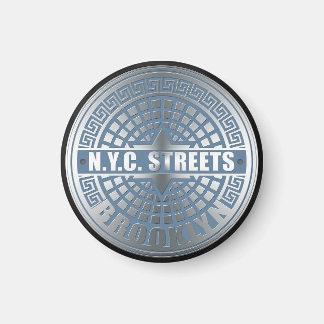 Manhole Cover Brooklyn Blue Magnet (Front)