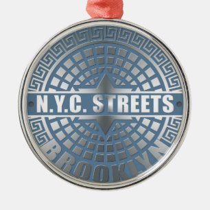 Manhole Cover Brooklyn Blue Metal Tree Decoration