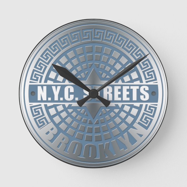 Manhole Cover Brooklyn Blue Round Clock (Front)