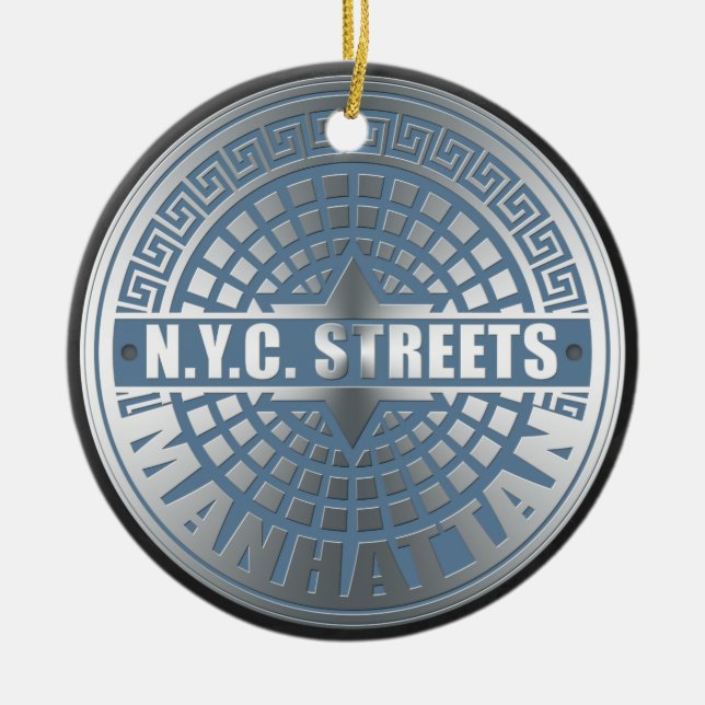 Manhole Covers Manhattan Ceramic Tree Decoration (Front)