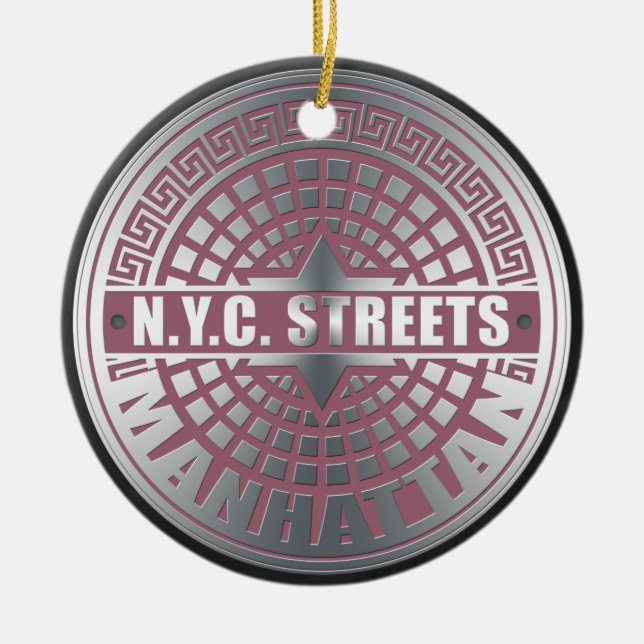 Manhole Covers Manhattan Ceramic Tree Decoration (Front)
