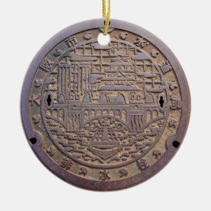 MANHOLE FOR DRAINAGE PLUG OF OSAKA CITY WATERWORKS CERAMIC TREE DECORATION