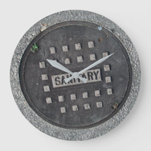 Manhole Sewer Cover Sanitation Fun Round Large Clock