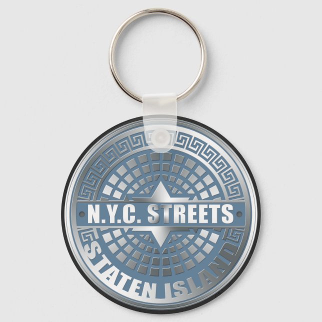 Manhole Staten Island Blue Key Ring (Front)