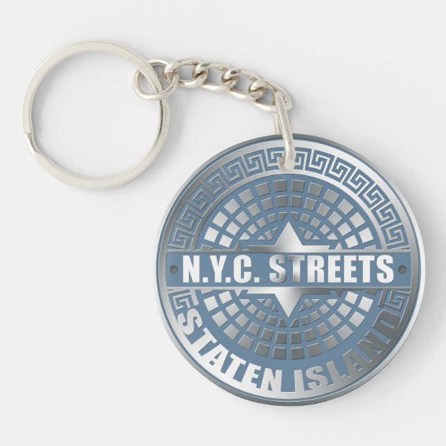 Manhole Staten Island Blue Key Ring (Front)