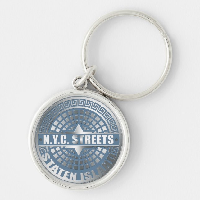 Manhole Staten Island Blue Key Ring (Front)