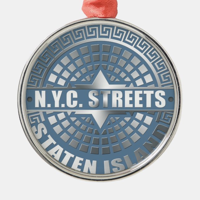 Manhole Staten Island Blue Metal Tree Decoration (Front)