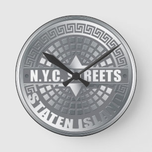 Manhole Staten Island Gray Round Clock