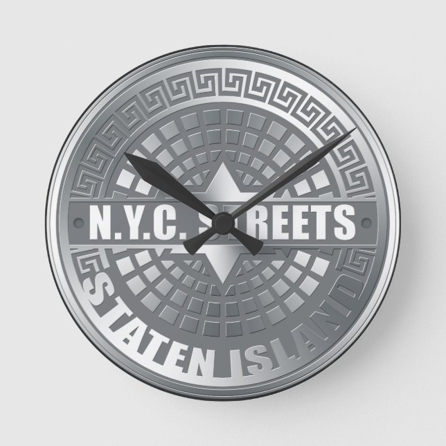 Manhole Staten Island Gray Round Clock (Front)