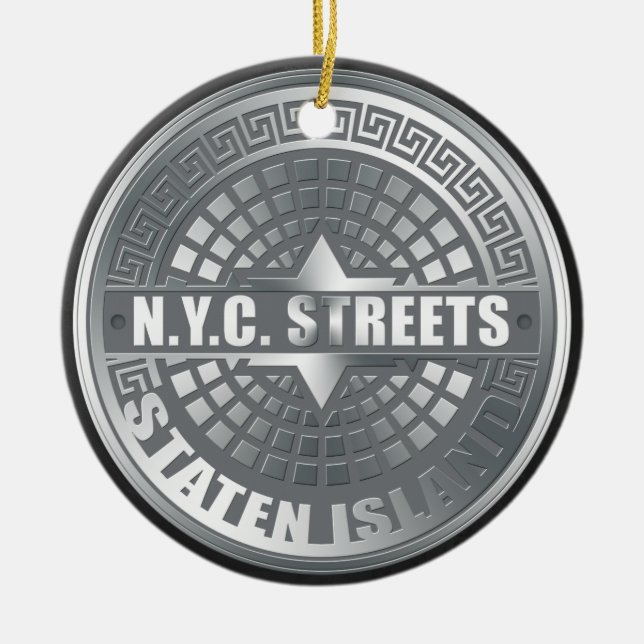 Manhole Staten Island Grey Ceramic Tree Decoration (Front)