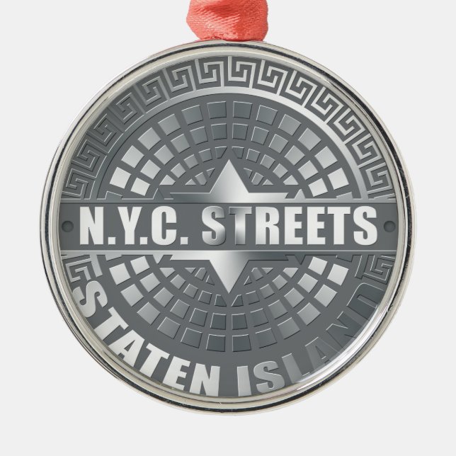 Manhole Staten Island Grey Metal Tree Decoration (Front)