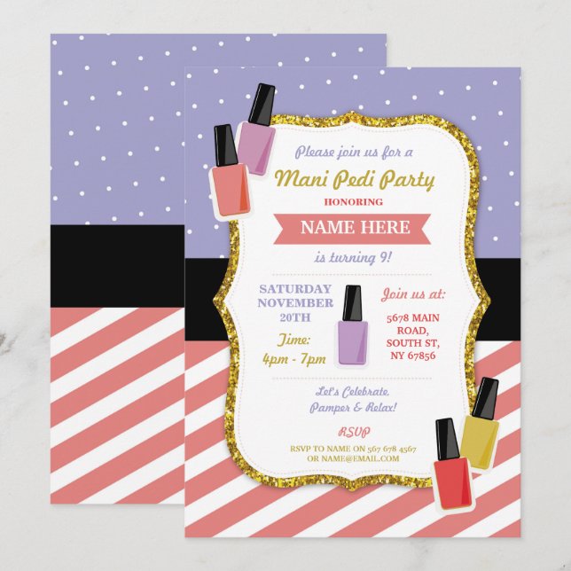 Mani Pedi Beauty Spa Birthday Party Pamper Polish Invitation (Front/Back)