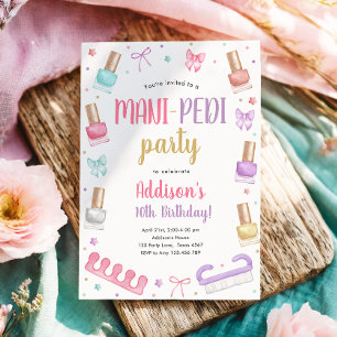 Mani-Pedi Party Manicure and Pedicure Bow Birthday Invitation