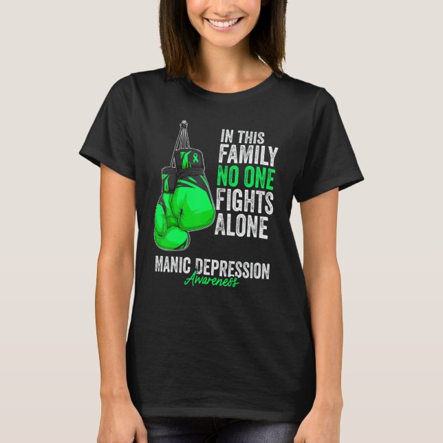 Manic Depression Awareness Month Gloves Green Ribb T-Shirt (Front)