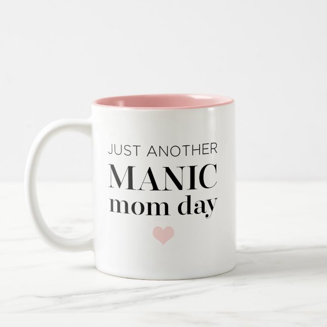Manic Momday | Busy Mum Modern Mother's Day Pun Two-Tone Coffee Mug (Left)