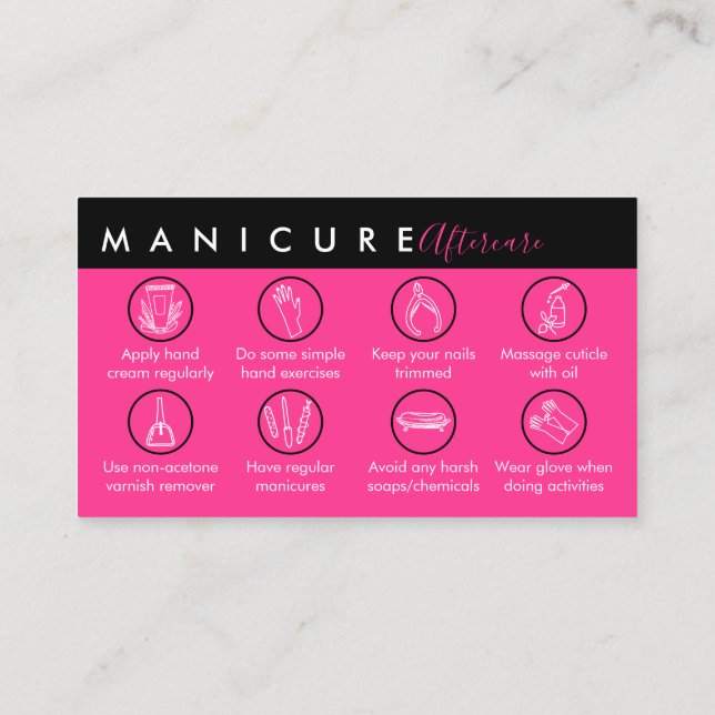 manicure aftercare tips Neon Pink Business Card (Back)