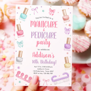 Manicure and Pedicure Bow Mani-Pedi Party Birthday Invitation