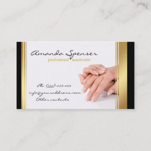 Manicure Black & Gold Border White Business Card