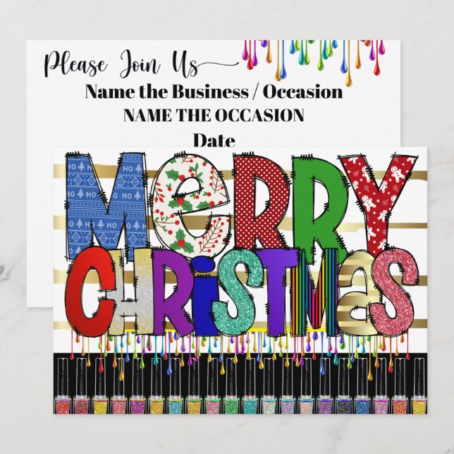 Manicure Nail Art Christmas Invitation (Front/Back)