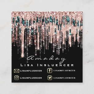 Manicure Nail Artist Drip Glitter Social Rose Blac Square Business Card