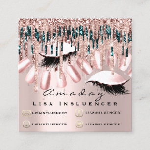 Manicure Nail Artist Drips Glitter Social Rose Square Business Card