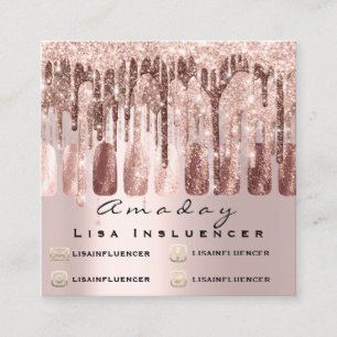 Manicure Nail Artist Drips Glitter Social Rose Square Business Card