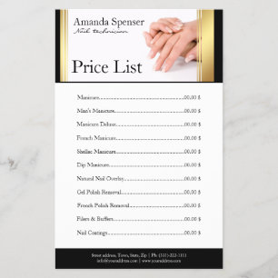 Manicure Nail Salon Price List Black & Gold Flyer