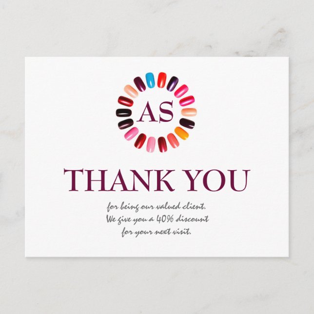 Manicure Nail Salon Simple White Thank You Coupon Postcard (Front)