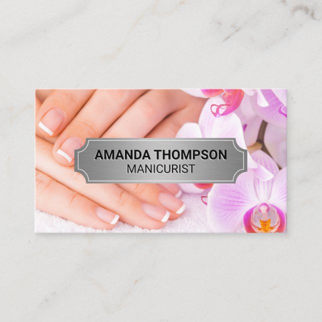 Manicure Nails | Pink Orchid Flowers Appointment Card (Front)