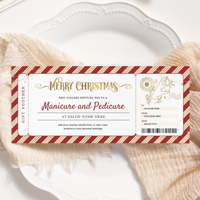Manicure Pedicure Christmas Gift Ticket Voucher Invitation (Creator Uploaded)