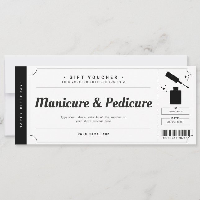 Manicure Pedicure Gift Voucher Certificate Invitation (Front)