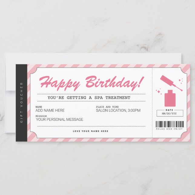 Manicure Pedicure Pink Gift Voucher Certificate (Front)