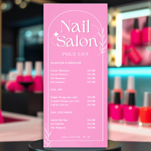 Manicure Pink Service List Nail Salon Price List Rack Card