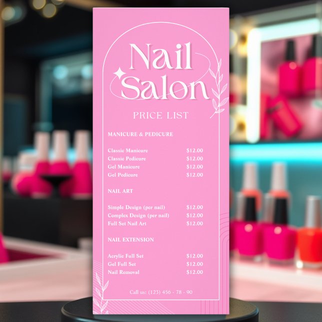 Manicure Pink Service List Nail Salon Price List Rack Card (Manicure Pink Service List Nail Salon Price List Rack Card)