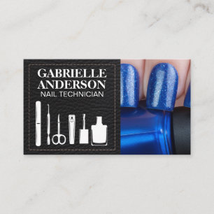 Manicure Tools   Blue Nail Polish   Seemed Leather Business Card