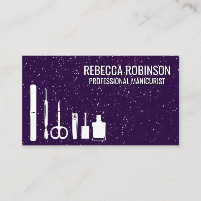 Manicure Tools | Purple Glitter Business Card (Front)