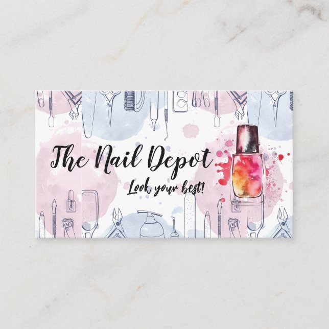 Manicure Tools | Watercolor Drawings | Artistic Business Card (Front)